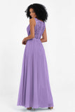 A Line Chiffon Bridesmaid Dress With Lace Ruched Sleeveless Formal Evening Prom Dresses
