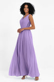 A Line Chiffon Bridesmaid Dress With Lace Ruched Sleeveless Formal Evening Prom Dresses