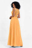 A Line Chiffon Bridesmaid Dress With Lace Ruched Sleeveless Formal Evening Prom Dresses