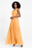 A Line Chiffon Bridesmaid Dress With Lace Ruched Sleeveless Formal Evening Prom Dresses