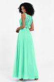 A Line Chiffon Bridesmaid Dress With Lace Ruched Sleeveless Formal Evening Prom Dresses