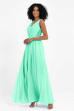A Line Chiffon Bridesmaid Dress With Lace Ruched Sleeveless Formal Evening Prom Dresses