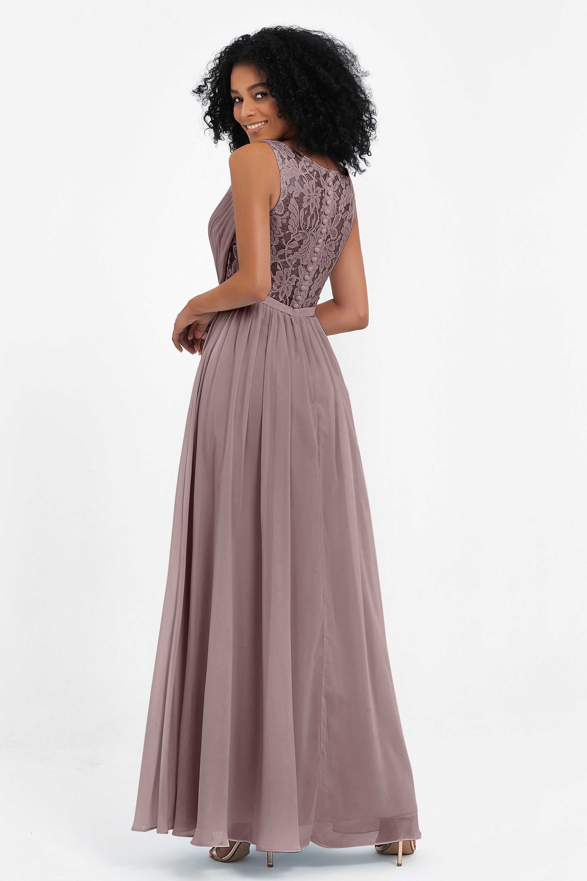 A Line Chiffon Bridesmaid Dress With Lace Ruched Sleeveless Formal Evening Prom Dresses