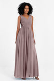 A Line Chiffon Bridesmaid Dress With Lace Ruched Sleeveless Formal Evening Prom Dresses
