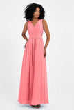 A Line Chiffon Bridesmaid Dress With Lace Ruched Sleeveless Formal Evening Prom Dresses