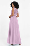 A Line Chiffon Bridesmaid Dress With Lace Ruched Sleeveless Formal Evening Prom Dresses
