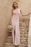 Velvet Sheath Formal Evening Dresses with Slit Spaghetti Straps Ruched Bridesmaid Party Dress