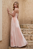 Velvet Sheath Formal Evening Dresses with Slit Spaghetti Straps Ruched Bridesmaid Party Dress