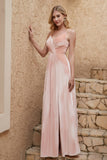 Velvet Sheath Formal Evening Dresses with Slit Spaghetti Straps Ruched Bridesmaid Party Dress