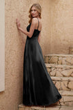 Velvet Sheath Formal Evening Dresses with Slit Spaghetti Straps Ruched Bridesmaid Party Dress