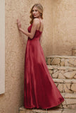 Velvet Sheath Formal Evening Dresses with Slit Spaghetti Straps Ruched Bridesmaid Party Dress