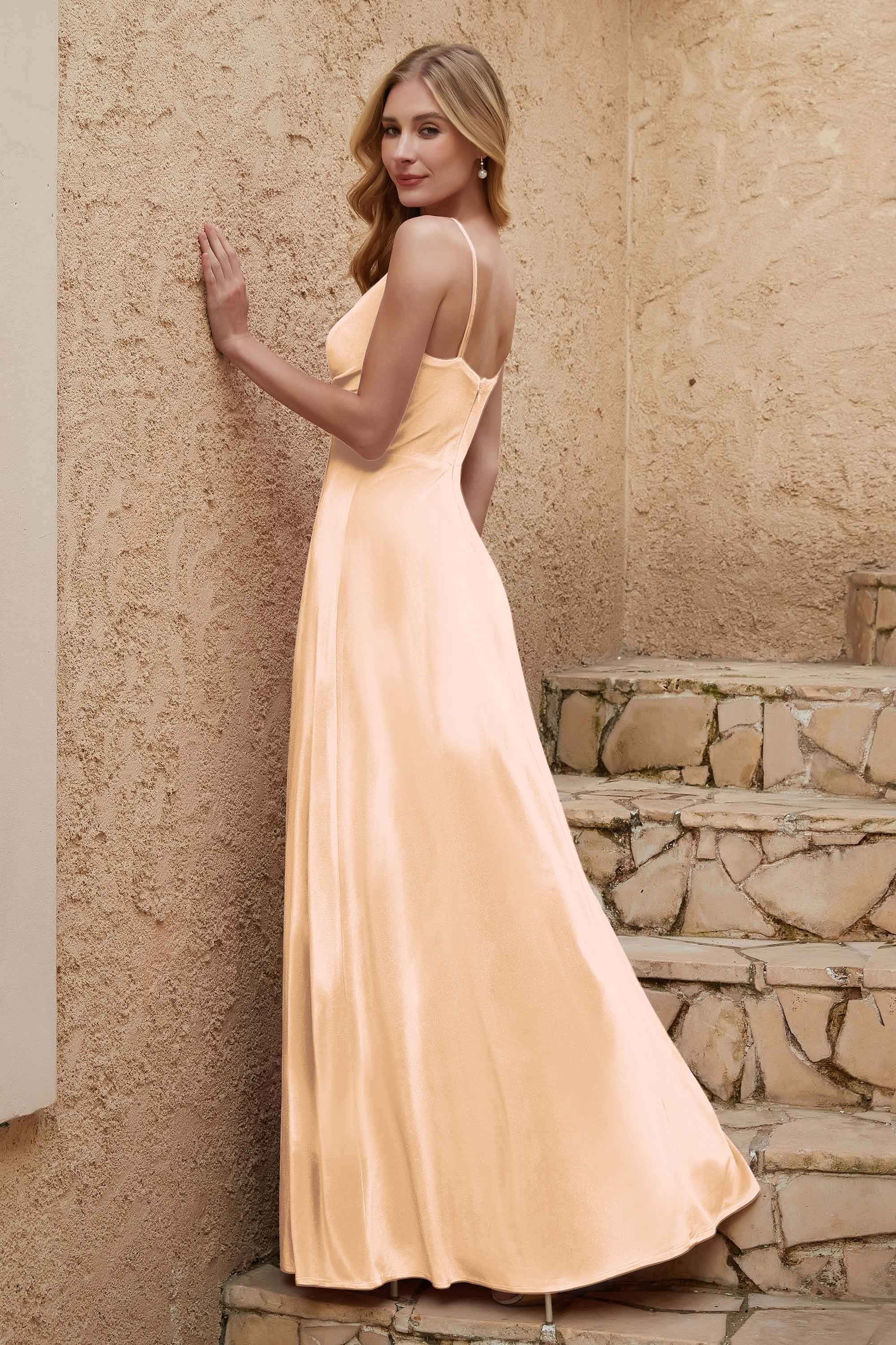 Velvet Sheath Formal Evening Dresses with Slit Spaghetti Straps Ruched Bridesmaid Party Dress