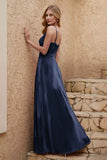 Velvet Sheath Formal Evening Dresses with Slit Spaghetti Straps Ruched Bridesmaid Party Dress