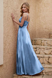 Velvet Sheath Formal Evening Dresses with Slit Spaghetti Straps Ruched Bridesmaid Party Dress