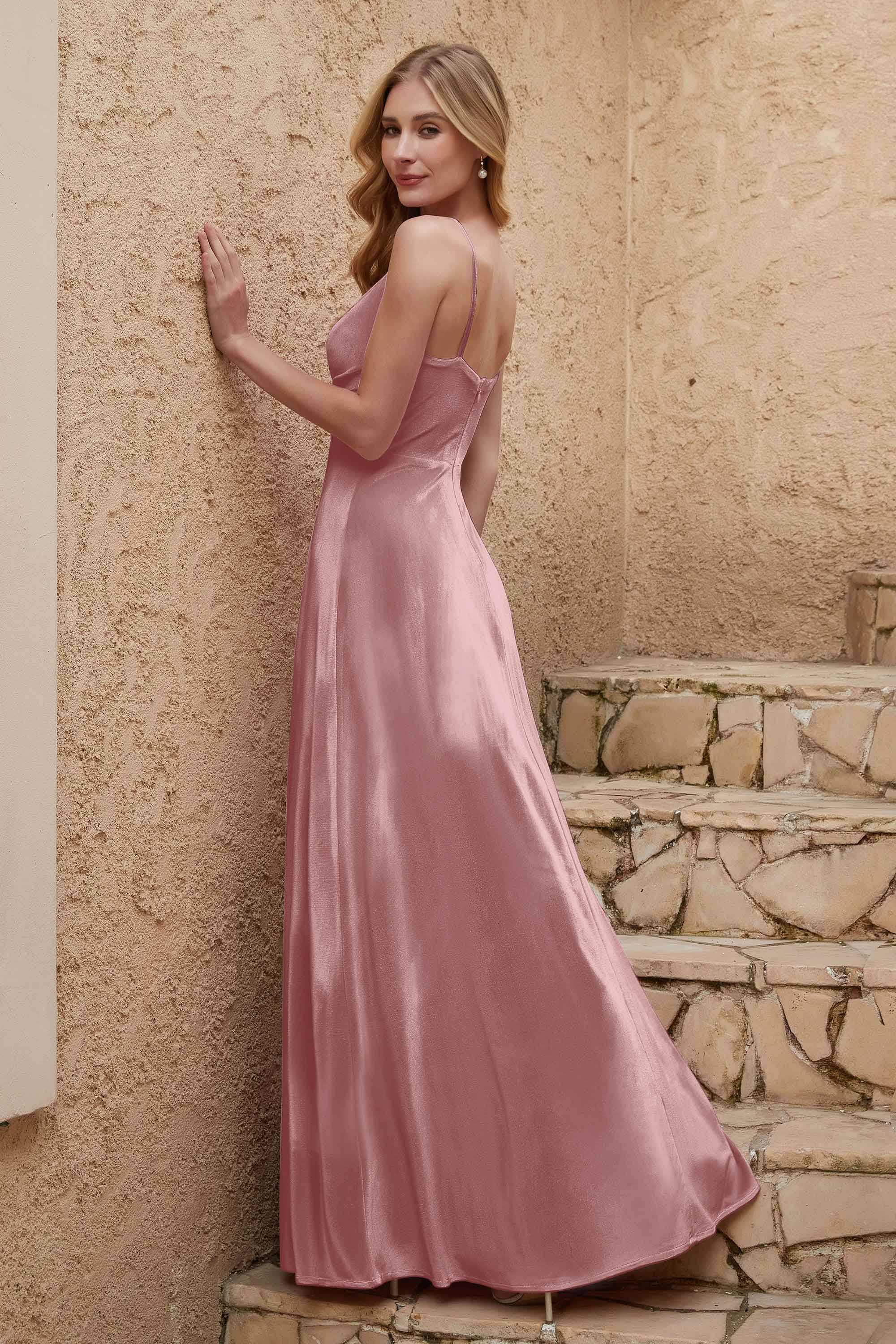 Velvet Sheath Formal Evening Dresses with Slit Spaghetti Straps Ruched Bridesmaid Party Dress