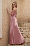 Velvet Sheath Formal Evening Dresses with Slit Spaghetti Straps Ruched Bridesmaid Party Dress