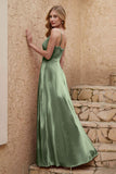 Velvet Sheath Formal Evening Dresses with Slit Spaghetti Straps Ruched Bridesmaid Party Dress