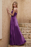 Velvet Sheath Formal Evening Dresses with Slit Spaghetti Straps Ruched Bridesmaid Party Dress