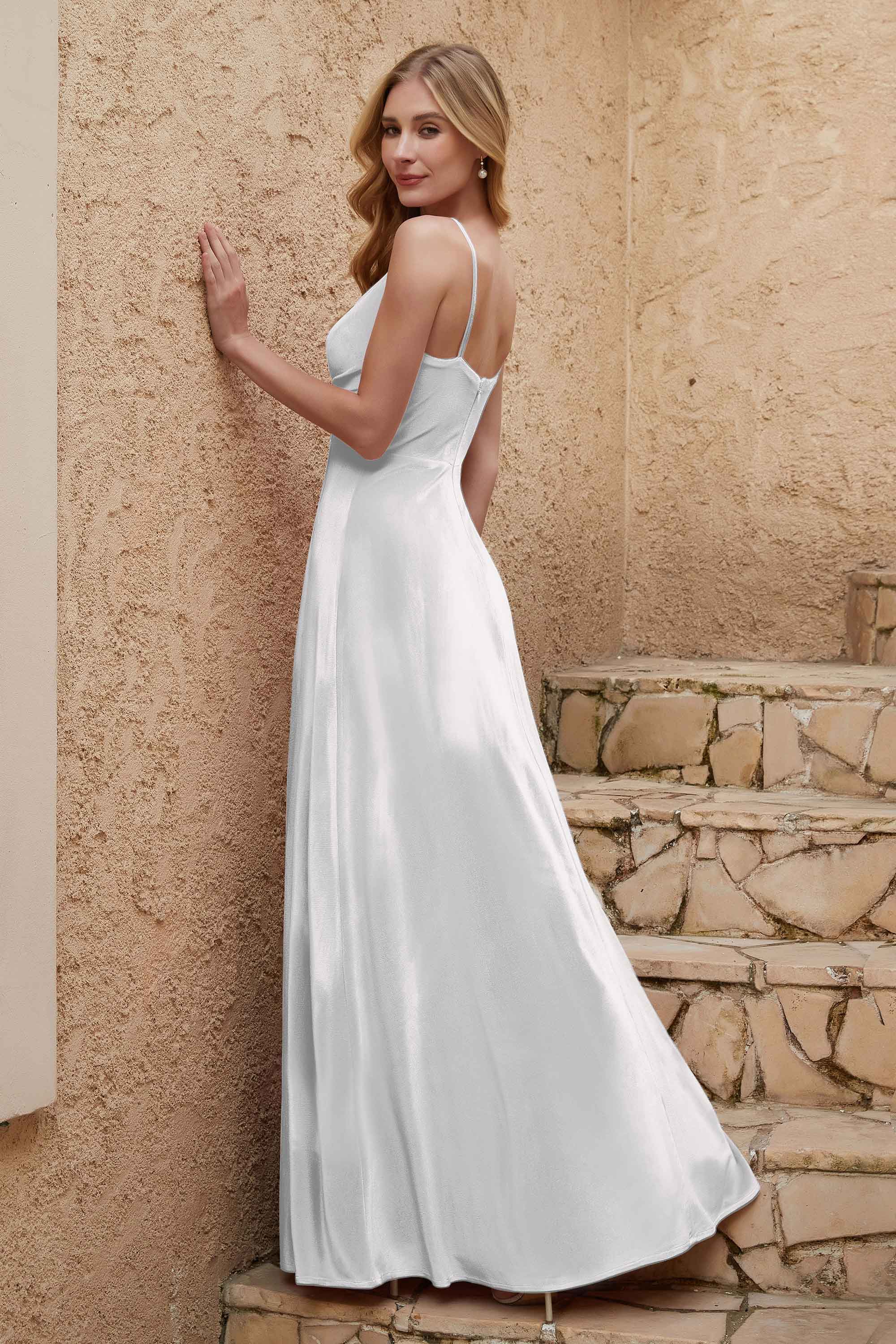 Velvet Sheath Formal Evening Dresses with Slit Spaghetti Straps Ruched Bridesmaid Party Dress