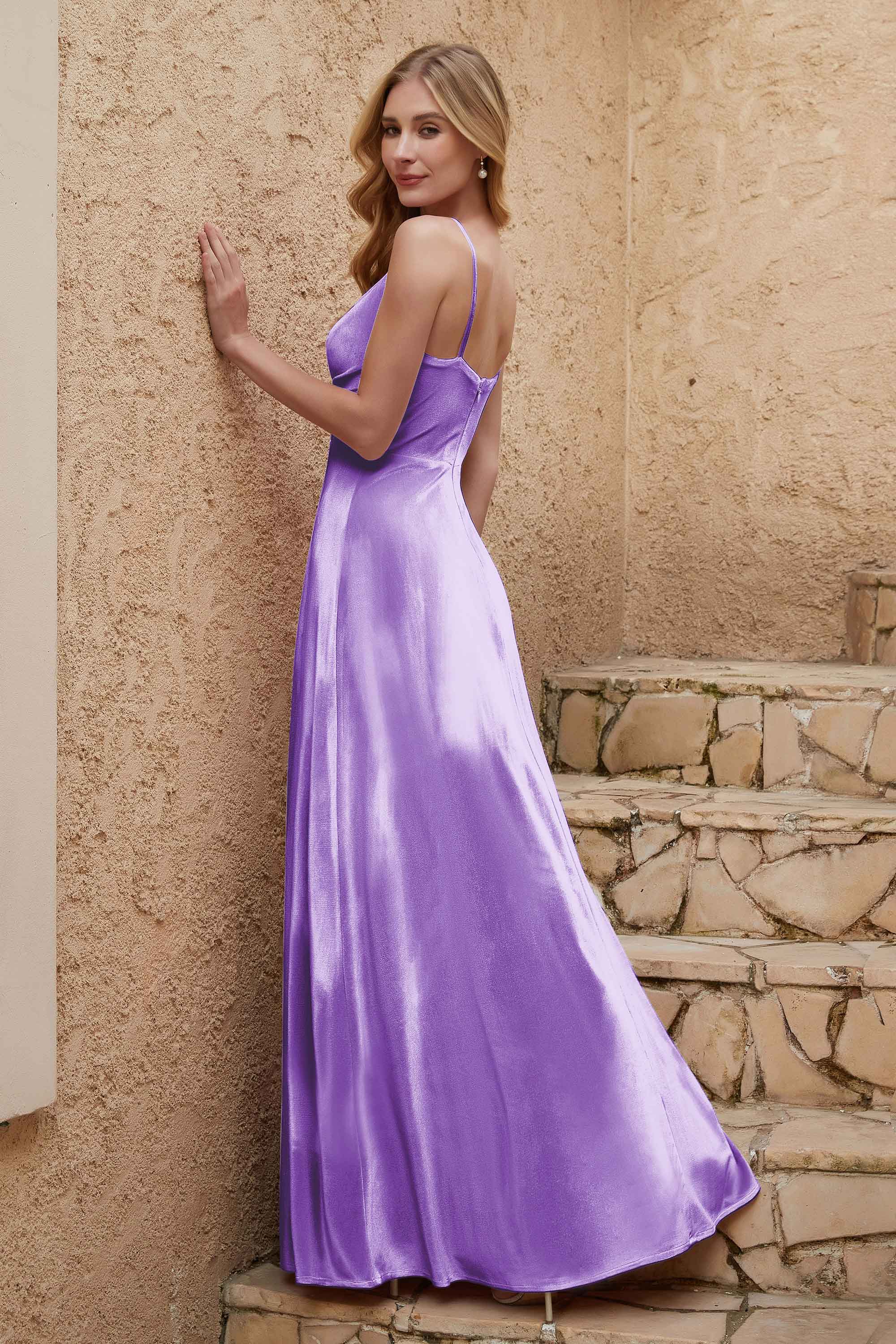 Velvet Sheath Formal Evening Dresses with Slit Spaghetti Straps Ruched Bridesmaid Party Dress