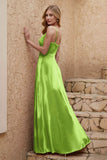 Velvet Sheath Formal Evening Dresses with Slit Spaghetti Straps Ruched Bridesmaid Party Dress