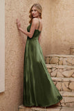 Velvet Sheath Formal Evening Dresses with Slit Spaghetti Straps Ruched Bridesmaid Party Dress