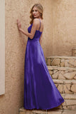 Velvet Sheath Formal Evening Dresses with Slit Spaghetti Straps Ruched Bridesmaid Party Dress