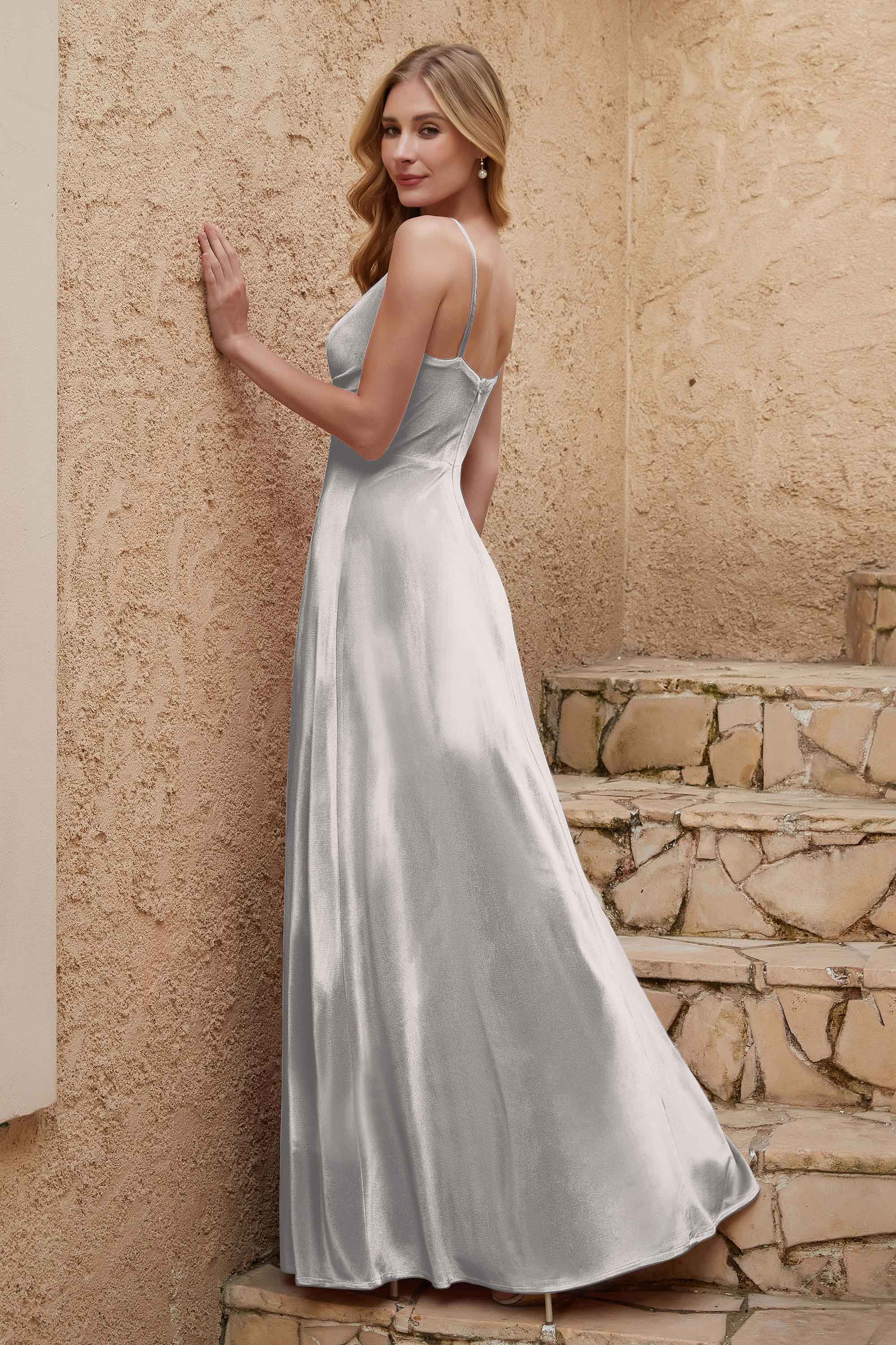 Velvet Sheath Formal Evening Dresses with Slit Spaghetti Straps Ruched Bridesmaid Party Dress