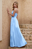 Velvet Sheath Formal Evening Dresses with Slit Spaghetti Straps Ruched Bridesmaid Party Dress