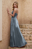 Velvet Sheath Formal Evening Dresses with Slit Spaghetti Straps Ruched Bridesmaid Party Dress