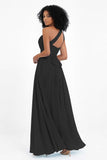 One Shoulder Chiffon Maxi Bridesmaid Dress Ruched Pleated Sleeveless Formal Evening Dresses