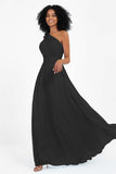 One Shoulder Chiffon Maxi Bridesmaid Dress Ruched Pleated Sleeveless Formal Evening Dresses
