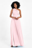 One Shoulder Chiffon Maxi Bridesmaid Dress Ruched Pleated Sleeveless Formal Evening Dresses