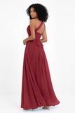 One Shoulder Chiffon Maxi Bridesmaid Dress Ruched Pleated Sleeveless Formal Evening Dresses