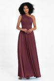One Shoulder Chiffon Maxi Bridesmaid Dress Ruched Pleated Sleeveless Formal Evening Dresses