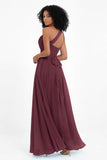 One Shoulder Chiffon Maxi Bridesmaid Dress Ruched Pleated Sleeveless Formal Evening Dresses