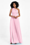 One Shoulder Chiffon Maxi Bridesmaid Dress Ruched Pleated Sleeveless Formal Evening Dresses