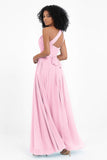 One Shoulder Chiffon Maxi Bridesmaid Dress Ruched Pleated Sleeveless Formal Evening Dresses