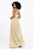One Shoulder Chiffon Maxi Bridesmaid Dress Ruched Pleated Sleeveless Formal Evening Dresses
