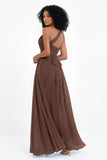 One Shoulder Chiffon Maxi Bridesmaid Dress Ruched Pleated Sleeveless Formal Evening Dresses