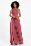 One Shoulder Chiffon Maxi Bridesmaid Dress Ruched Pleated Sleeveless Formal Evening Dresses