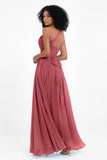 One Shoulder Chiffon Maxi Bridesmaid Dress Ruched Pleated Sleeveless Formal Evening Dresses