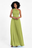 One Shoulder Chiffon Maxi Bridesmaid Dress Ruched Pleated Sleeveless Formal Evening Dresses