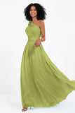 One Shoulder Chiffon Maxi Bridesmaid Dress Ruched Pleated Sleeveless Formal Evening Dresses