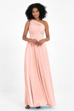 One Shoulder Chiffon Maxi Bridesmaid Dress Ruched Pleated Sleeveless Formal Evening Dresses