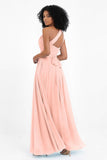 One Shoulder Chiffon Maxi Bridesmaid Dress Ruched Pleated Sleeveless Formal Evening Dresses