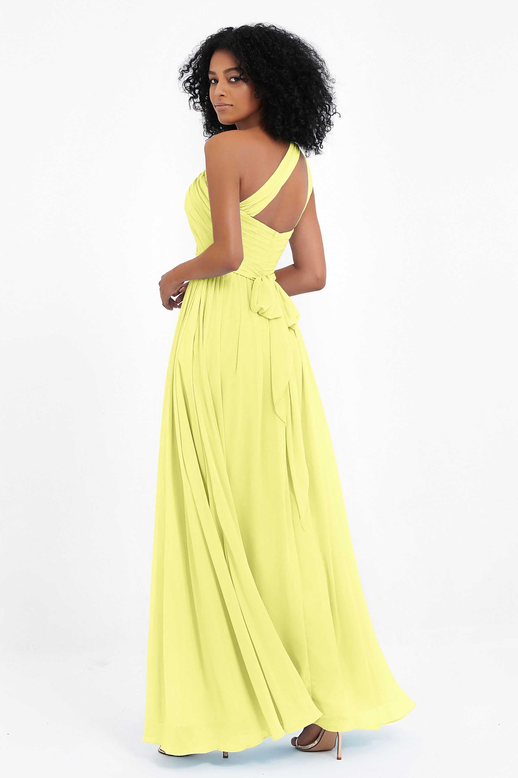 One Shoulder Chiffon Maxi Bridesmaid Dress Ruched Pleated Sleeveless Formal Evening Dresses