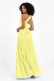 One Shoulder Chiffon Maxi Bridesmaid Dress Ruched Pleated Sleeveless Formal Evening Dresses