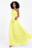 One Shoulder Chiffon Maxi Bridesmaid Dress Ruched Pleated Sleeveless Formal Evening Dresses