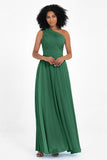 One Shoulder Chiffon Maxi Bridesmaid Dress Ruched Pleated Sleeveless Formal Evening Dresses